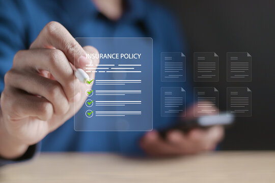 Insurance policy concept. Check list, Injury risk law legal preparedness. Businessman with company agreement contract document.