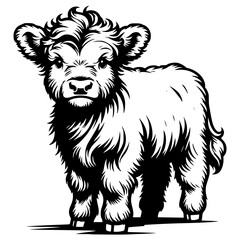 Highland Cow Black and White Illustration