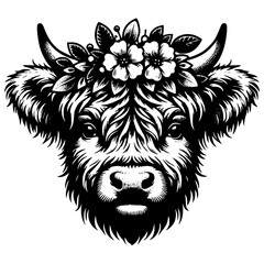 Highland Cow Illustration with Floral Crown