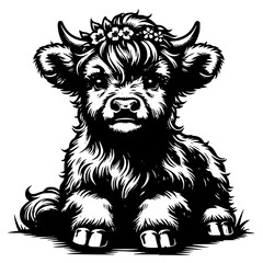 Highland Cow Illustration with Floral Crown