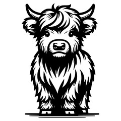 Black and White Highland Cow Vector Illustration