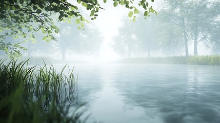 Naklejka premium Misty river morning scene
