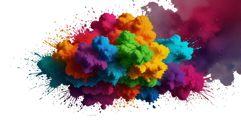 Colorful smoke rainbow painted holi fog festival background. Colorful rainbow paint color smoke cloud explosion isolated on transparent background.	
