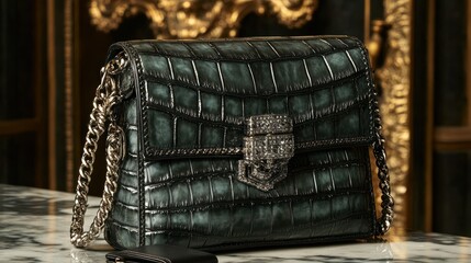 Elegant Crocodile-Embossed Shoulder Bag