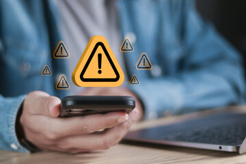Ransomware malware attack and data breach. Spam virus with warning caution. Notification on...