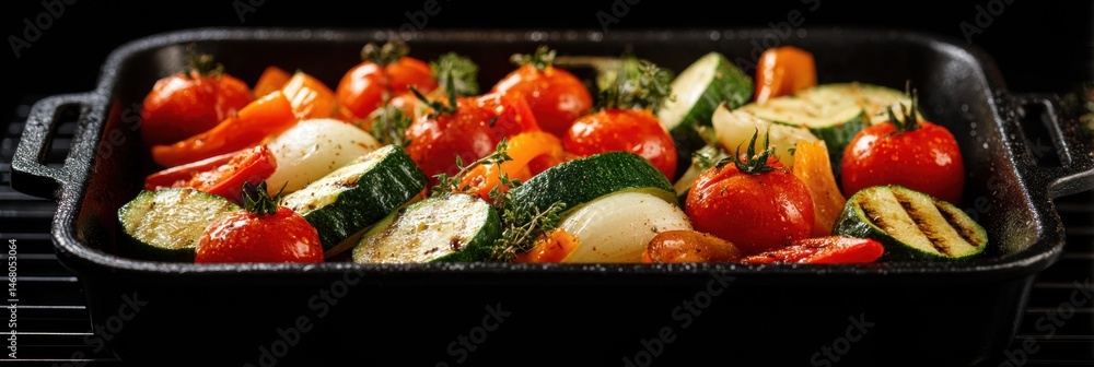 Aufkleber colorful grilled vegetables arranged in a grill pan, illuminated by soft top light, creating a fresh
