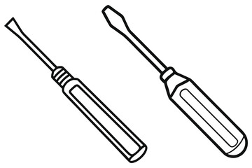 Two flat blade screwdrivers with black outlines sit against a white transparent backdrop
