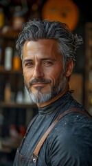 Obraz premium Man with Gray Hair and Beard, Smiling