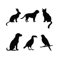 set of animals vector art silhouette