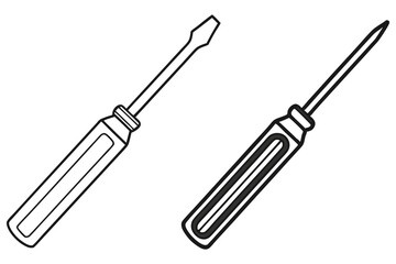 Two line art screwdrivers feature insulated handles and slender blades against white backgrounds