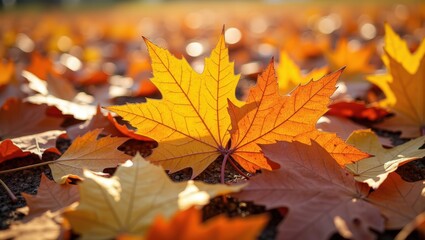 Golden Autumn Maple Leaves on the Ground