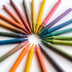 Fototapeta premium Colorful Crayons Arranged in a Circle