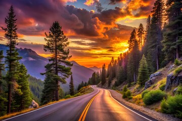 road to the sunset on mountain the highway road