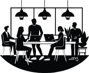 People in Coworking Space Silhouette