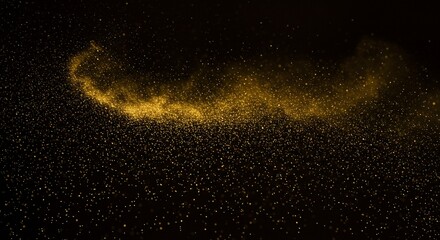 Abstract Gold Glitter Particles Floating on Black Background Sparkling Dust Festive Shimmer