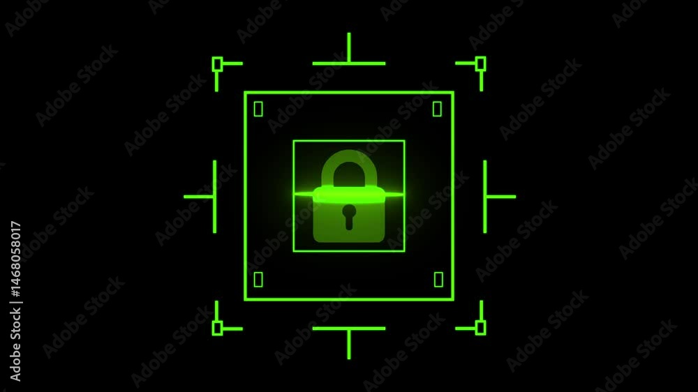 Poster it security hud scanner frame on black background, scanner animation with lock icon on black backgro