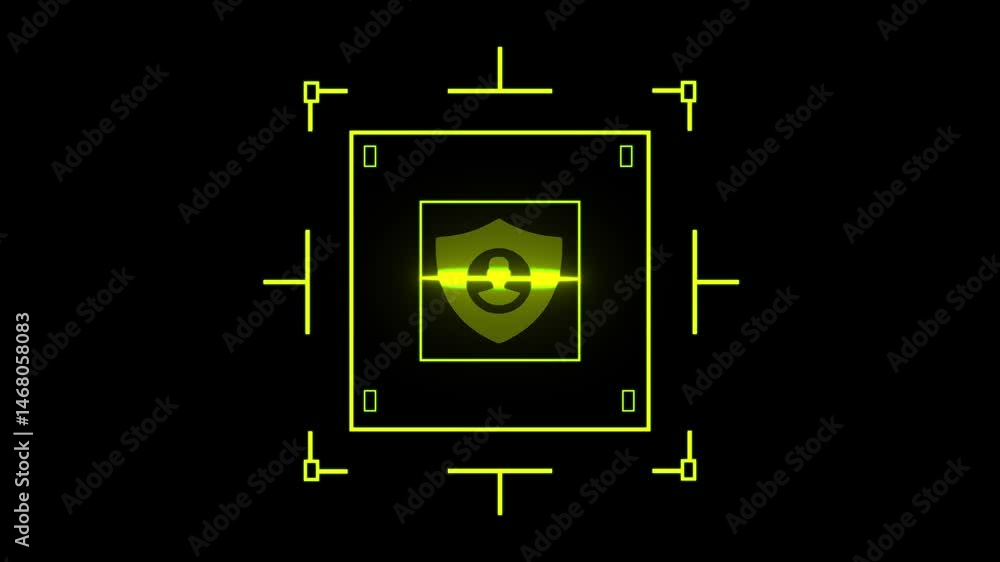Poster scanner animation shield man icon on black background.personal data security concept , cyber attract