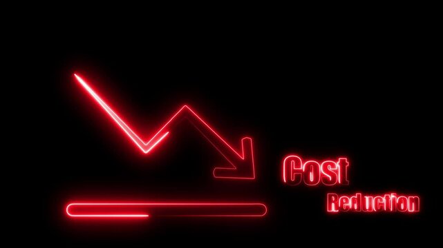 glowing neon arrow showing the cost reduction in black background,Quality control and company cost reduction. Cost and quality control concept. Successful organization strategy and management.
