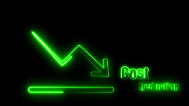 Quality control and company cost reduction. Successful organization strategy and management.glowing neon business idea arrow  animation on black background,