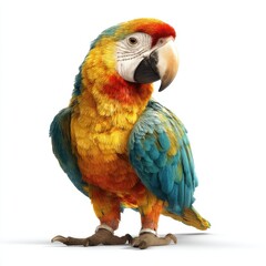 Obraz premium Colorful Macaw Parrot on White Backdrop Detailed Avian Photography Vibrant Plumage Tropical Bird Art