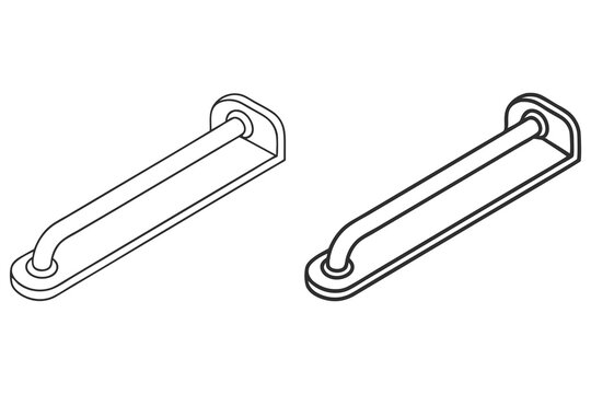 Two linear perspective drawings showcase identical metallic grab bars against a transparent background