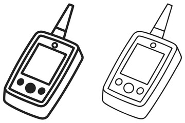 Black outline of two handheld GPS devices showing detailed buttons and antenna ©  Design_ mn
