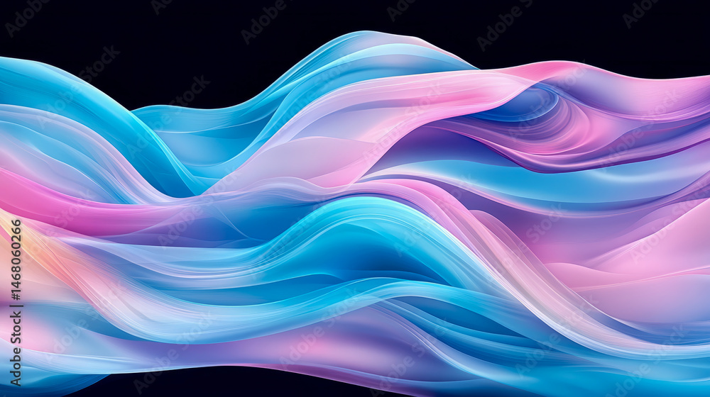 Poster fluid aurora: pastel gradient waves on dark field, design for modern art print