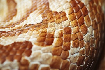 Captivating details of a snake skin showcasing intricate patterns and vibrant colors under soft natural light