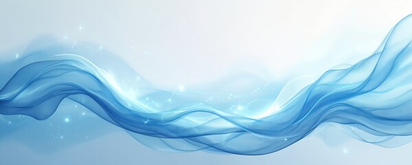 Abstract illustration featuring flowing blue light waves on transparent background. Dynamic energy pattern, fluid forms, ethereal effect, motion. Ideal for modern design, tech presentations, web