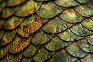 Intricate patterns of dragon scales glisten under soft light, showcasing vivid colors and textures in nature's stunning artistry