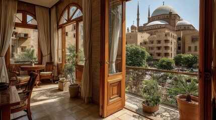 Cairo Mosque View from Luxury Apartment Balcony