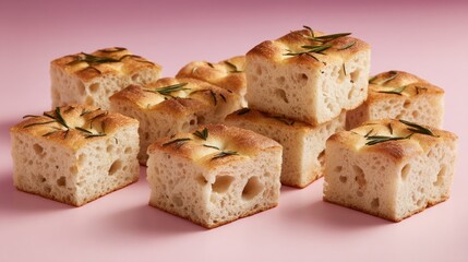 Rosemary Focaccia Fresh Baked Bread on Pink.