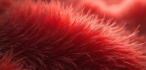 Illustration vibrant red fur texture, featuring soft, fluffy, hair-like strands. Warm, fluffy, cozy textile, ideal for fashion, design projects. Use textile for creating backgrounds, wallpapers.