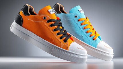 Colorful canvas sneakers studio shot, floating, lifestyle