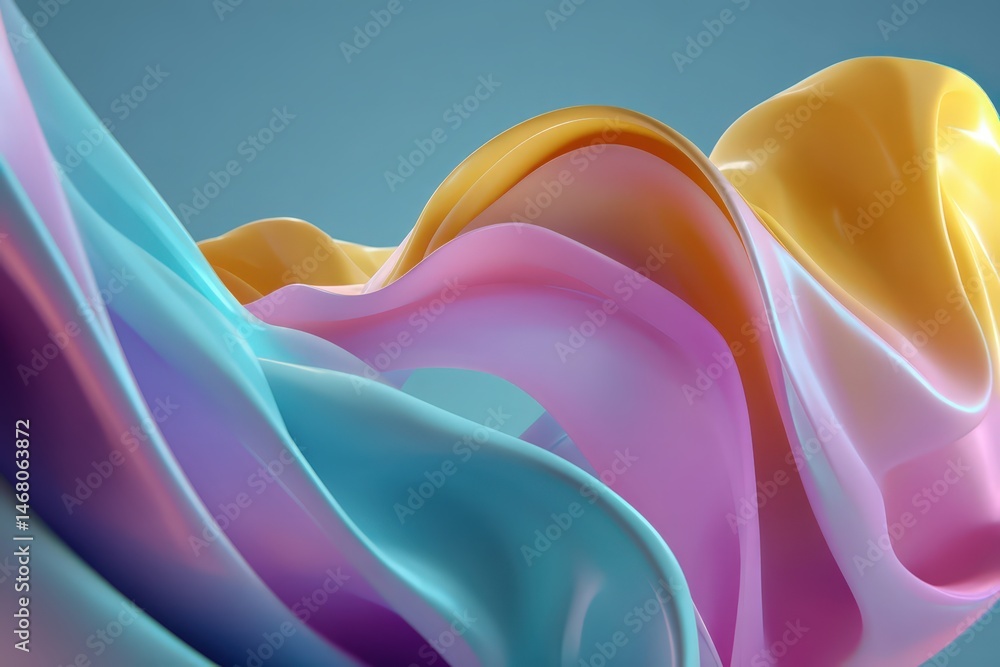 Poster Abstract background with flowing gradient shapes. Smooth colorful waves creating dynamic surface pattern. Modern artistic rendering for design and website background.