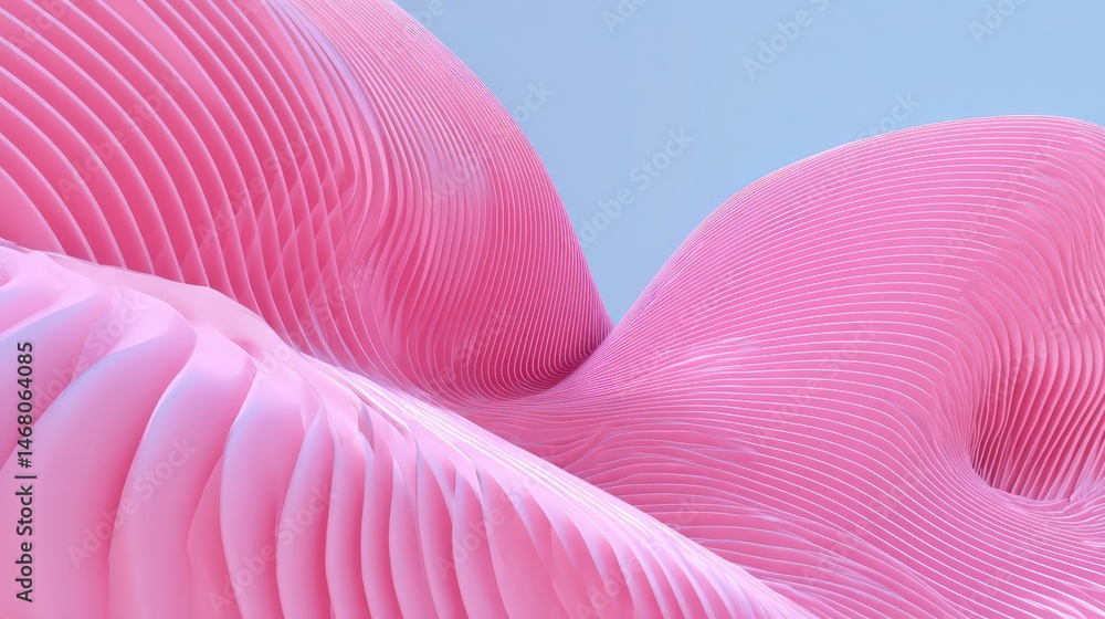 Poster abstract organic form with radiating stripe detail and flowing wavy surface. biological data concept