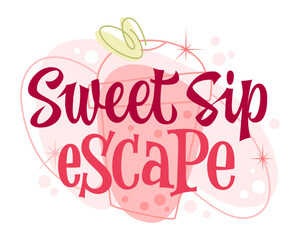 Sweet Sip Escape. The typography features playful, curvy lettering with varied heights. Cheerful decorative elements include bubbles and stars. The color scheme creating a joyful, summery, happy mood