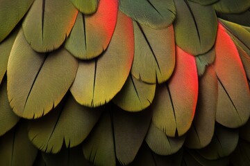 Vivid feathers of a tropical bird illuminated by sunlight in a lush rainforest setting