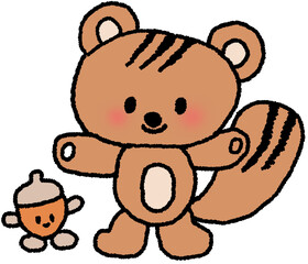 다람쥐와 도토리 친구 일러스트