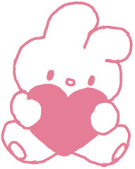 하트를 안고 있는 토끼 라인드로잉 스티커 © titi.drawing