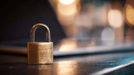 Close-up view of a brass padlock on a dark surface.