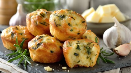 Savory Herb Muffins Golden Bites on Slate.