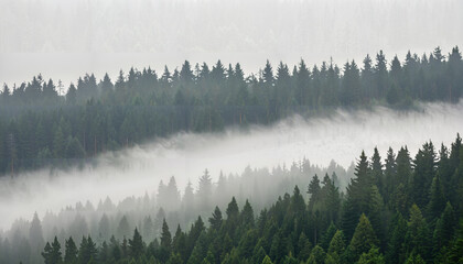 Le paysage sombre du brouillard dans la forêt