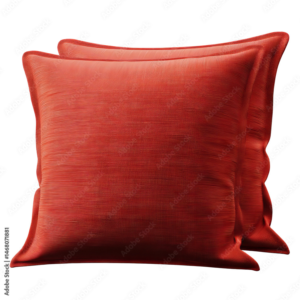 Poster two comfortable square orange pillows, perfect for adding a pop of color to any living space, displa