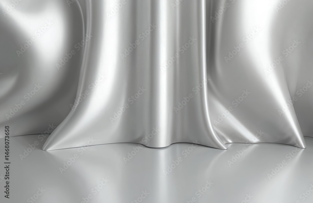 Poster abstract silver metal background with reflections. shiny smooth realistic satin fabric with gradient