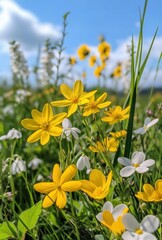 Obraz premium yellow flowers on blue sky background