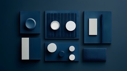 Abstract Navy Blue and White Geometric Shapes Minimalist Composition