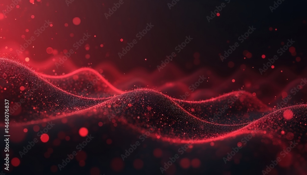 Poster Abstract illustration claret color with dynamic geometric data points, shapes on black background. Modern visual contrast, futuristic design. Concept art, tech presentation, digital background.