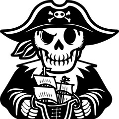 Pirate skull with ship tattoo design, SVG with clean lines. Skull Pirate with Ship Graphic for Adventurous Designs