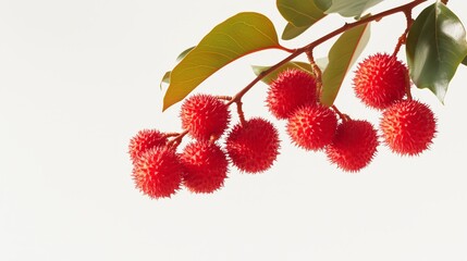 A branch of ripe rambutan with vibrant red fruits